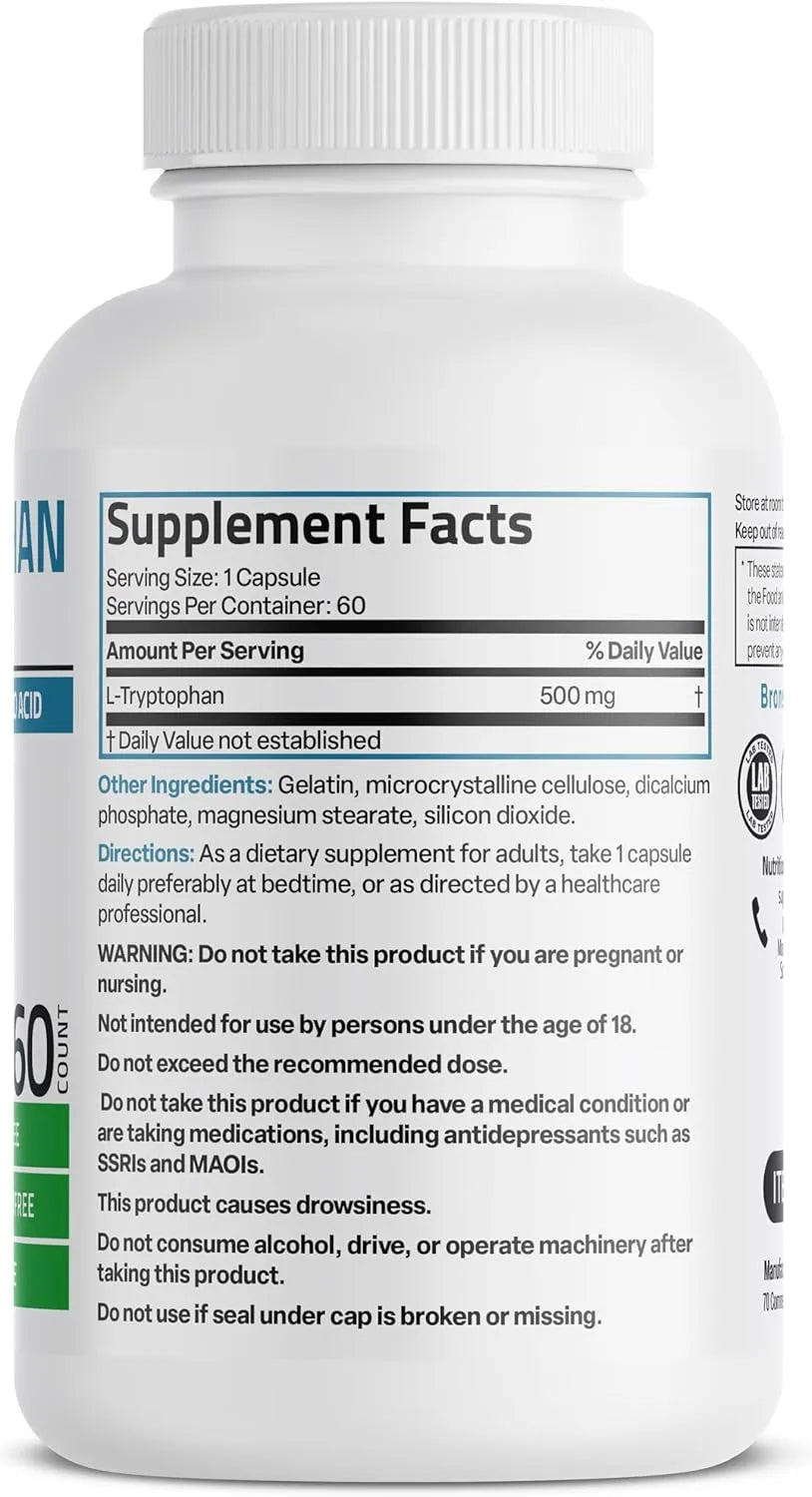 BRONSON - Bronson L-Tryptophan 500Mg. 60 Capsulas - The Red Vitamin MX - Suplementos Alimenticios - {{ shop.shopifyCountryName }}