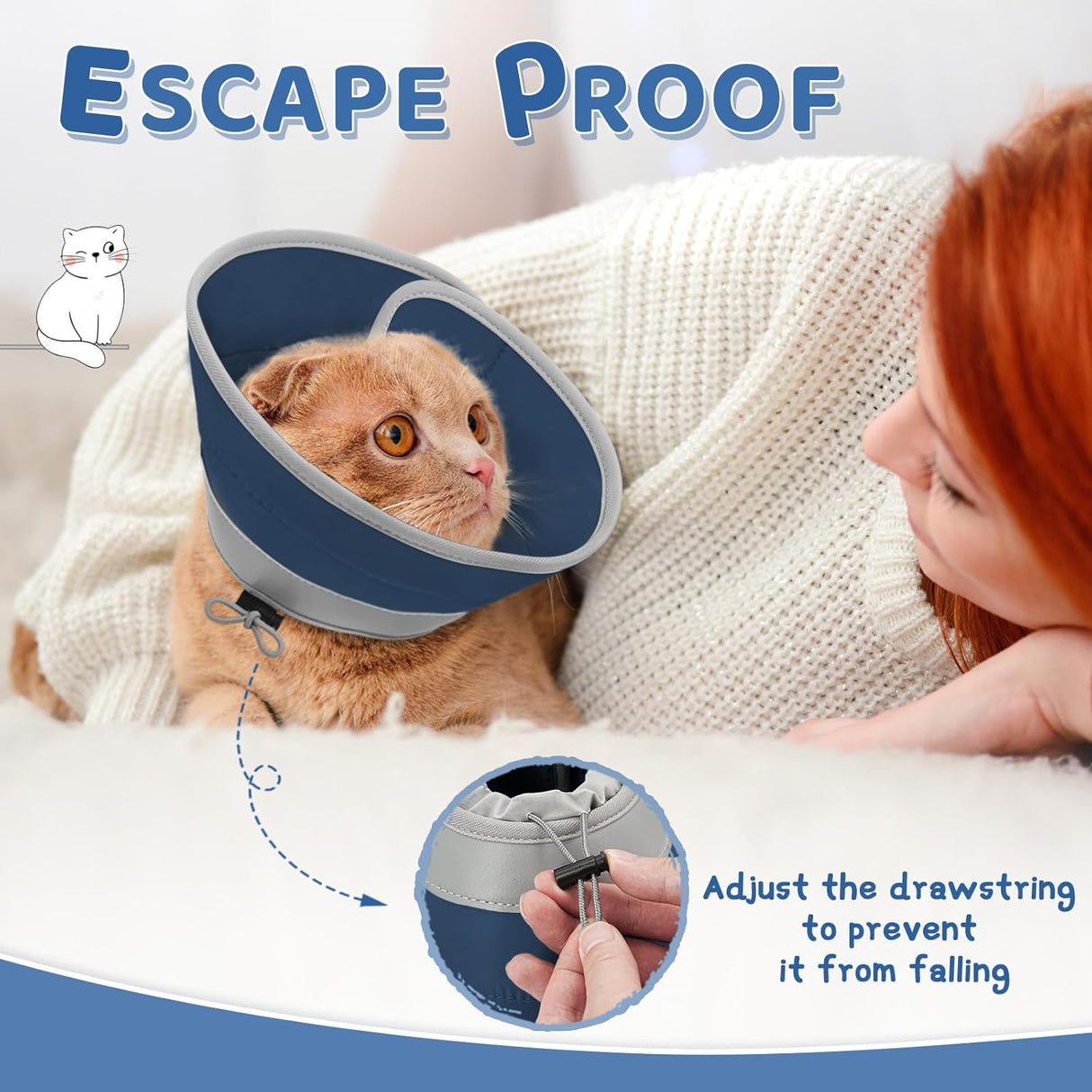 GoGoPaw Cat Cone Collar Soft to Stop Licking Adjustable Foldable SOLID BLUE MEDIUM