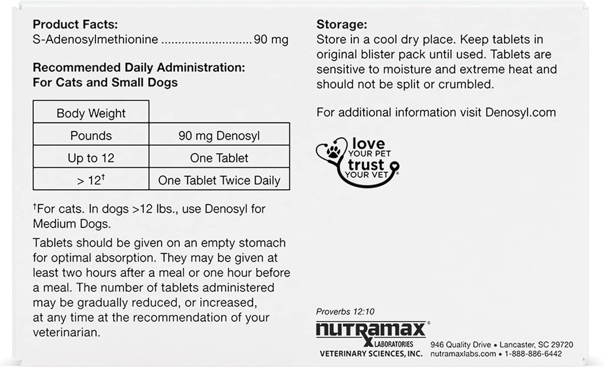 Nutramax Denosyl Liver and Brain Health for Small Dogs and Cats 30 Tabletas