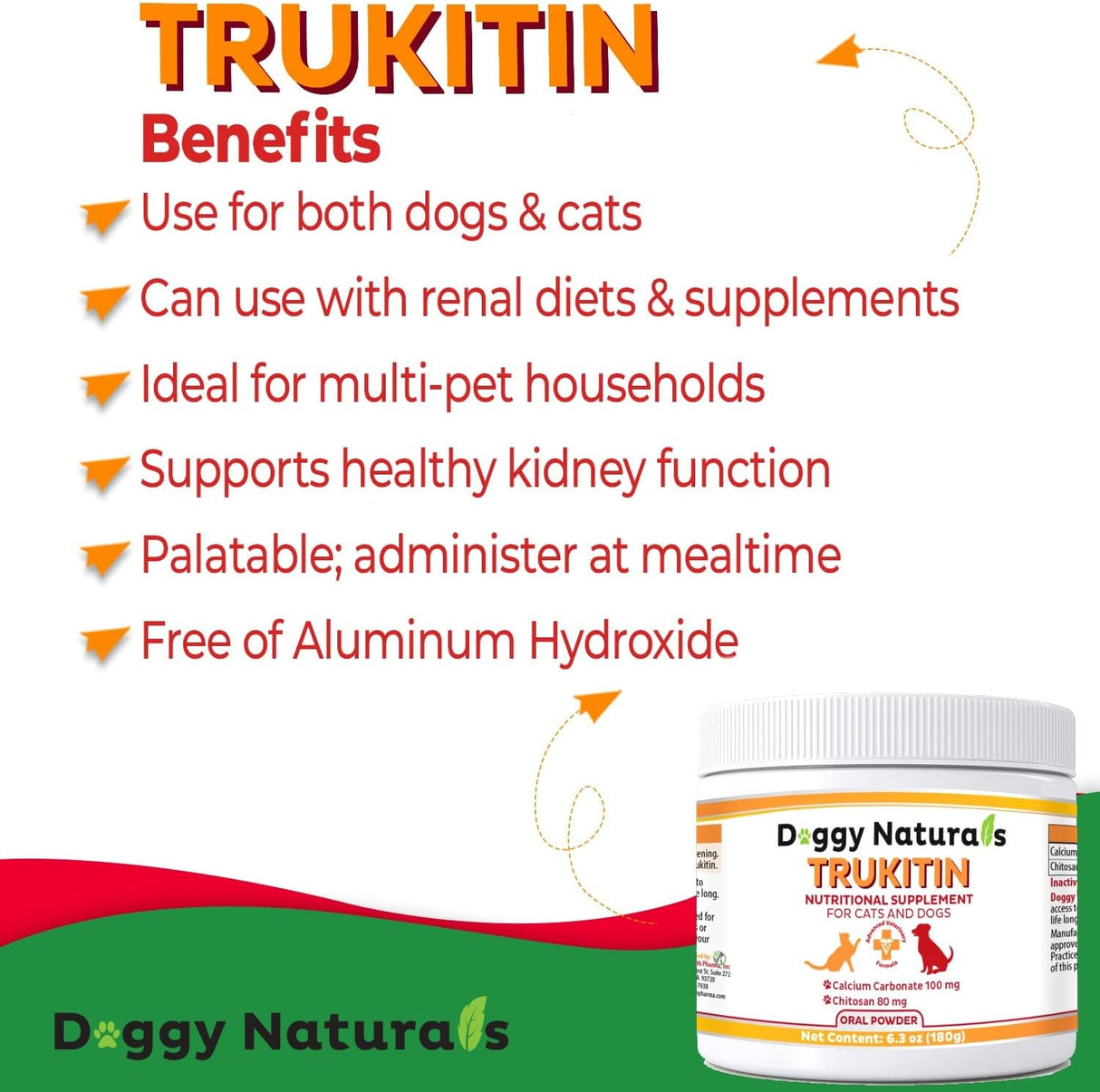 Doggy Naturals Trukitin Chitosin Based Phosphate Binder for Cats & Dogs 180Gr.