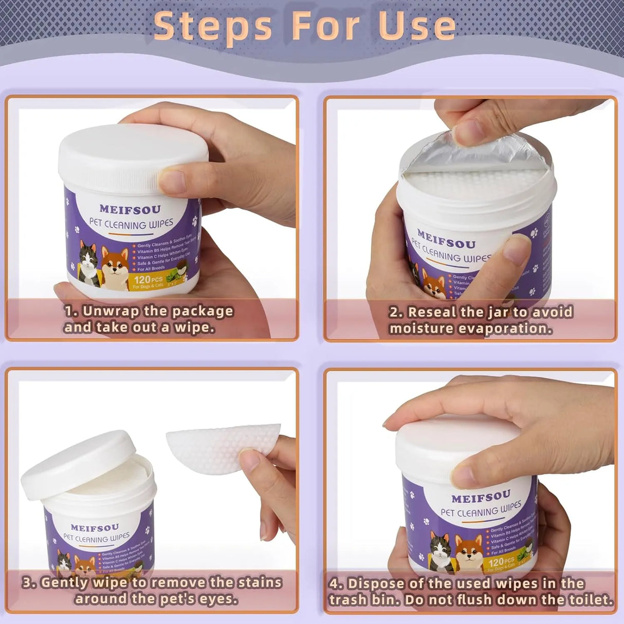 MEIFSOU - Meifsou Eyes Wipes for Dogs & Cats 120 Toallitas - The Red Vitamin MX - Cuidado De Los Ojos De Los Perros - {{ shop.shopifyCountryName }}