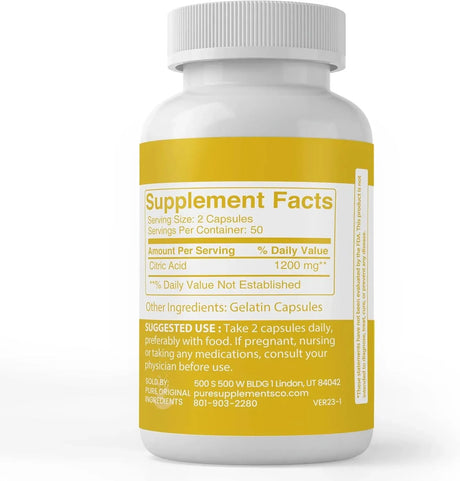 PURE ORIGINAL INGREDIENTS - Pure Original Ingredients Citric Acid 100 Capsulas - The Red Vitamin MX - Suplementos Alimenticios - {{ shop.shopifyCountryName }}