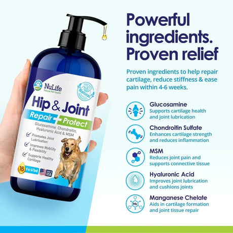 NULIFE - NuLife Hip & Joint Liquid Glucosamine for Dogs 16 Fl.Oz. - The Red Vitamin MX - Cuidado De Cadera Y Articulaciones Para Perros - {{ shop.shopifyCountryName }}