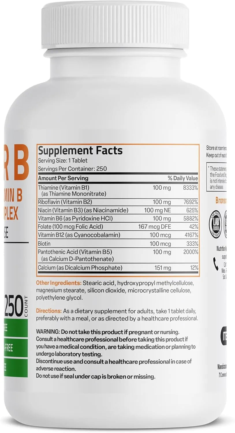 BRONSON - Bronson Super B 100 Vitamin B Complex 250 Tabletas - The Red Vitamin MX - Suplementos Alimenticios - {{ shop.shopifyCountryName }}