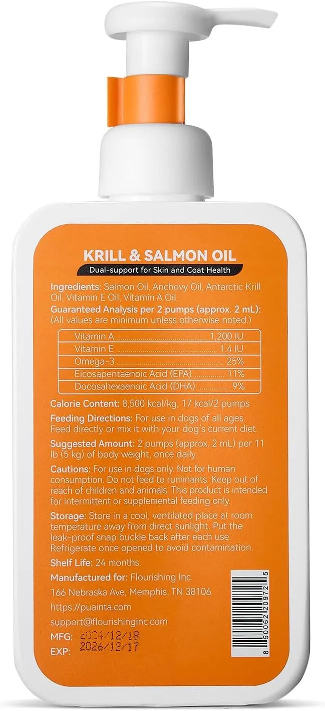 PUAINTA - PUAINTA Fish Oil for Dogs Antarctic Krill & Wild Alaskan Salmon Oil 8 Fl.Oz. - The Red Vitamin MX - Aceite De Pescado Para Perros - {{ shop.shopifyCountryName }}