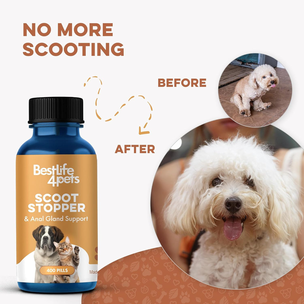 BestLife4Pets Scoot Stopper for Dogs 400 Tabletas