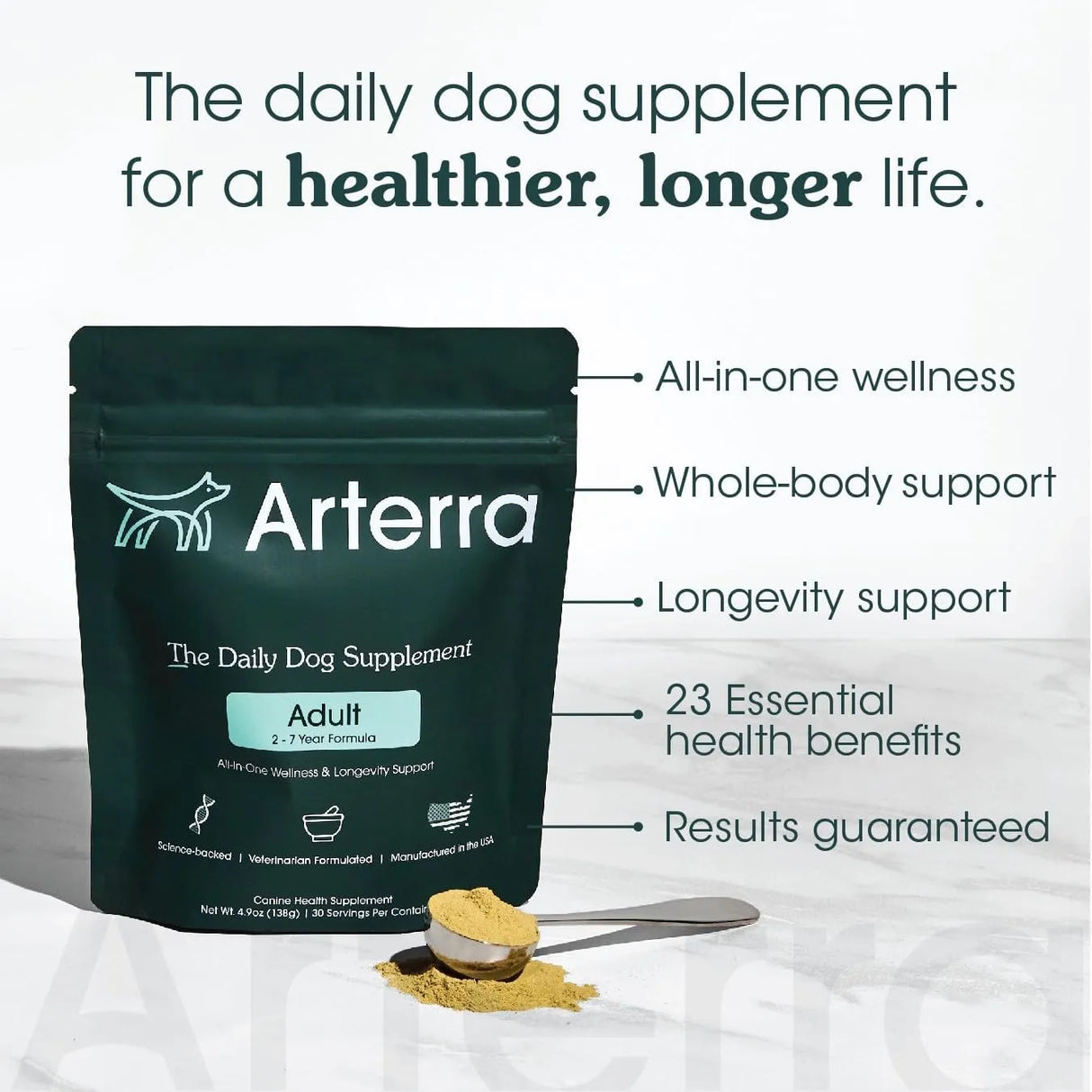 ARTERRA - Arterra Longevity Multivitamin for Adult Dogs 30 Servicios 147Gr. - The Red Vitamin MX - Multivitamínicos Para Perros - {{ shop.shopifyCountryName }}