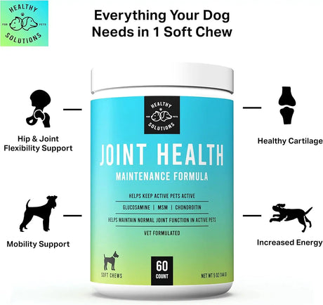 HEALTHY SOLUTIONS FOR PETS - Healthy Solutions For Pets Glucosamine for Dogs Maintenance Dog Hip & Joint 60 Masticables - The Red Vitamin MX - Cuidado De Cadera Y Articulaciones Para Perros - {{ shop.shopifyCountryName }}