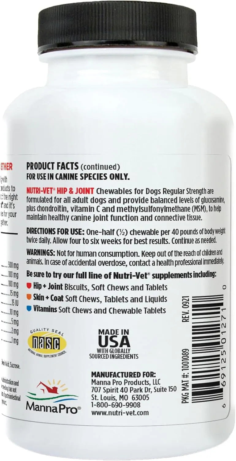 NUTRI-VET - Nutri-Vet Hip & Joint Chewable Dog Regular Strength 75 Tabletas Masticables - The Red Vitamin MX - Cuidado De Cadera Y Articulaciones Para Perros - {{ shop.shopifyCountryName }}