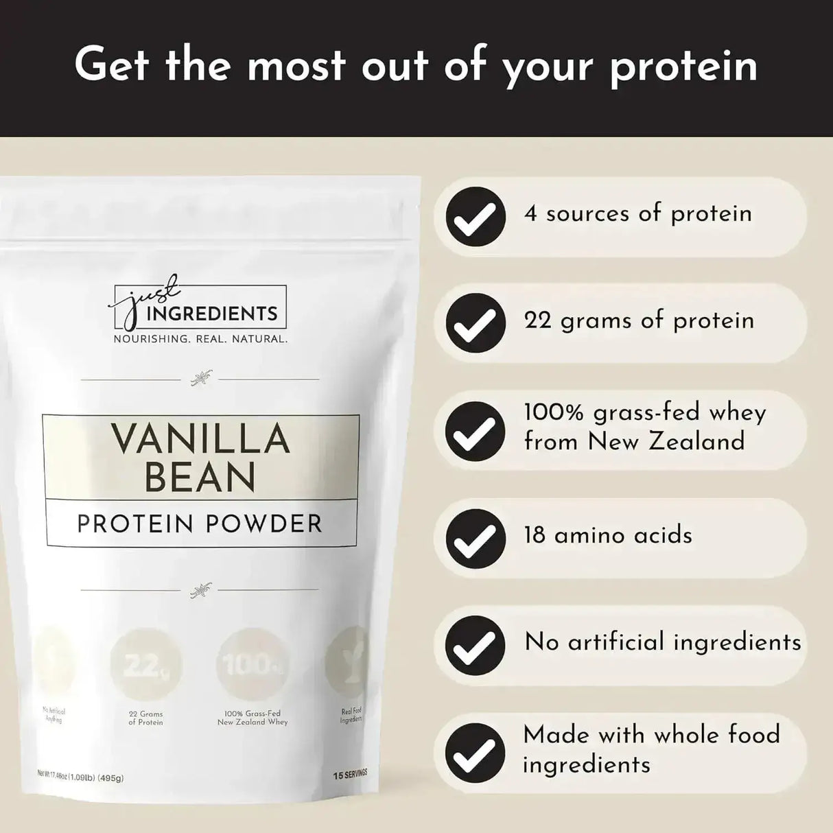 JUST INGREDIENTS - Just Ingredients Protein Powder Vanilla 15 Servicios - The Red Vitamin MX - Suplementos Alimenticios - {{ shop.shopifyCountryName }}