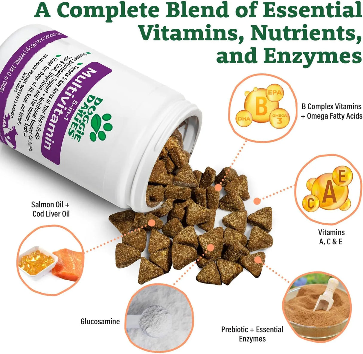 DOGGIE DAILIES - Doggie Dailies 5 in 1 Multivitamin for Dogs Peanut Butter 225 Masticables - The Red Vitamin MX - Multivitamínicos Para Perros - {{ shop.shopifyCountryName }}