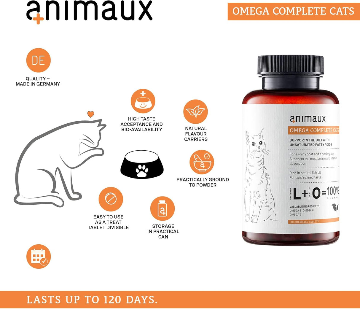 animaux Omega Complete for Cats Fish Oil Tablets 120 Tabletas Masticables
