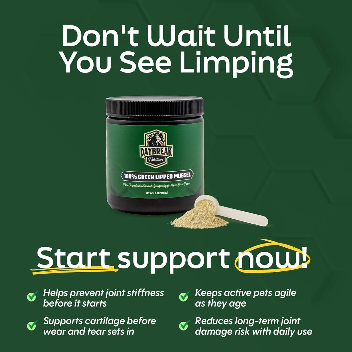 DAYBREAK NUTRITION - Daybreak Nutrition Pure Green Lipped Mussel Powder for Dogs and Cats 150Gr. - The Red Vitamin MX - Cuidado De Cadera Y Articulaciones Para Perros - {{ shop.shopifyCountryName }}