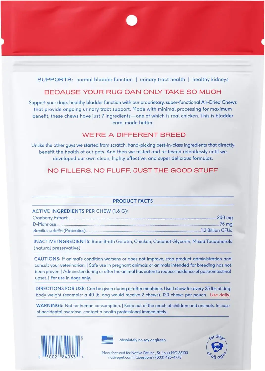 NATIVE PET - Native Pet Dog UTI Treatment 120 Masticables - The Red Vitamin MX - Salud De Tracto Urinario Para Perros - {{ shop.shopifyCountryName }}