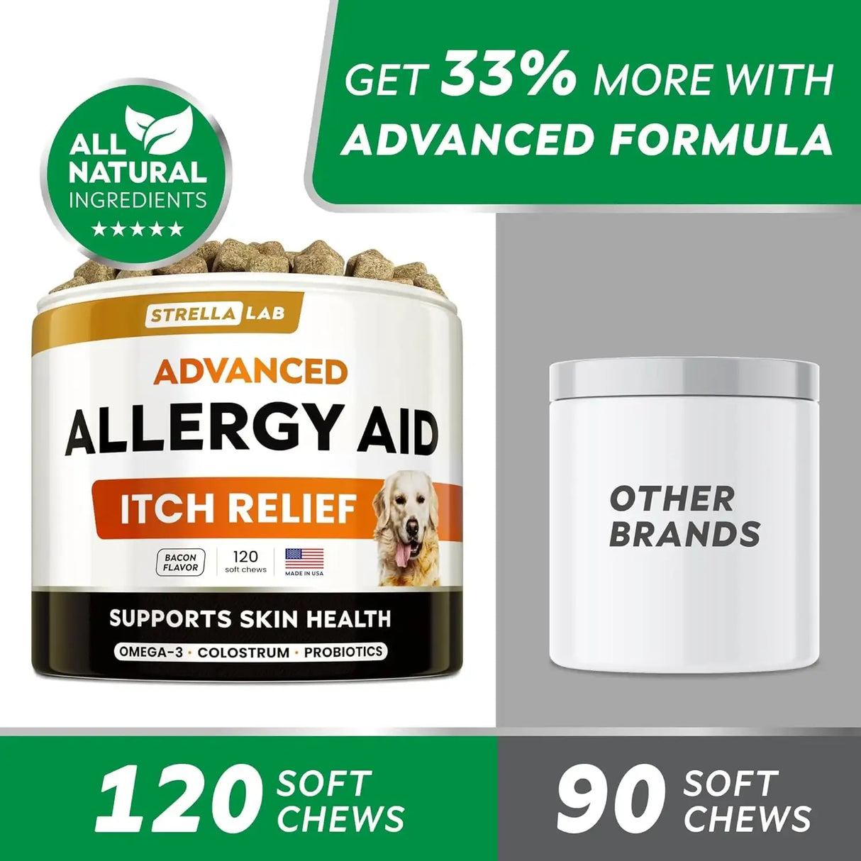 STRELLALAB - StrellaLab Advanced Dog Allergy Relief & Anti Itch Support Chews Bacon 120 Masticables - The Red Vitamin MX - Remedios Para La Picazón De Perros - {{ shop.shopifyCountryName }}