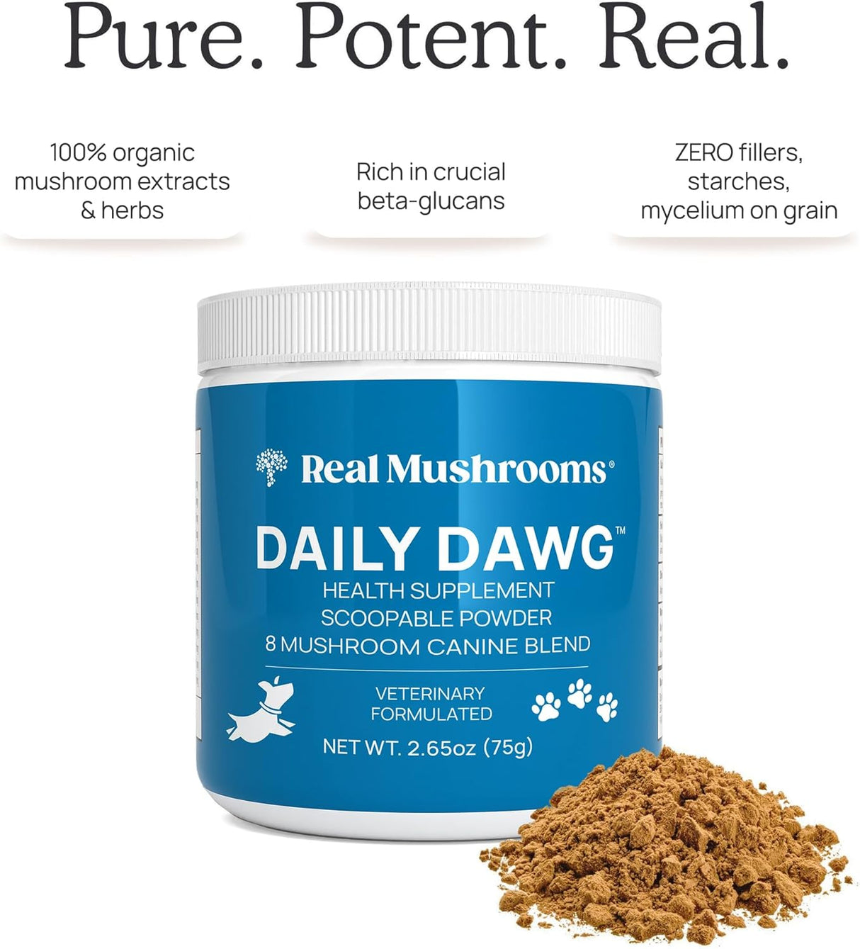 REAL MUSHROOMS - Real Mushrooms Daily Dawg Mushroom Blend for Dogs 75Gr. - The Red Vitamin MX - Suplementos Herbales Para Perros - {{ shop.shopifyCountryName }}
