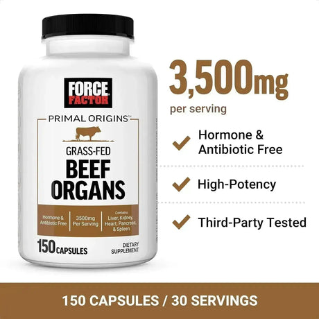 FORCE FACTOR - Force Factor Primal Origins Beef Organs 150 Capsulas - The Red Vitamin MX - Suplementos Alimenticios - {{ shop.shopifyCountryName }}