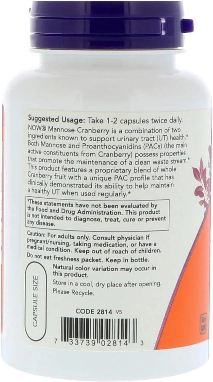 NOW SUPPLEMENTS - NOW Supplements Mannose Cranberry 90 Capsulas - The Red Vitamin MX - Suplementos Alimenticios - {{ shop.shopifyCountryName }}