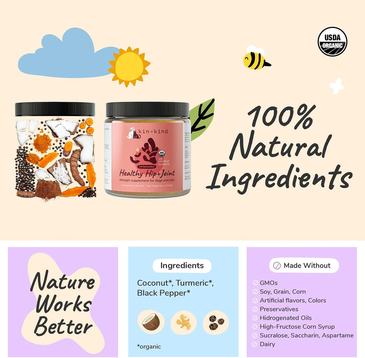 kin+kind Hip+Joint Supplement Dogs & Cats 226Gr.