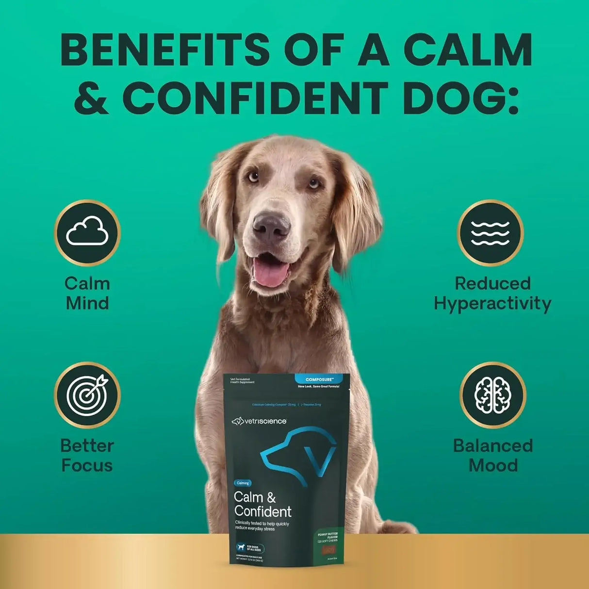 VETRISCIENCE - VetriScience Long Lasting Calm & Confident Calming Chews Peanut Butter 120 Masticables - The Red Vitamin MX - Relajantes Para Perros - {{ shop.shopifyCountryName }}
