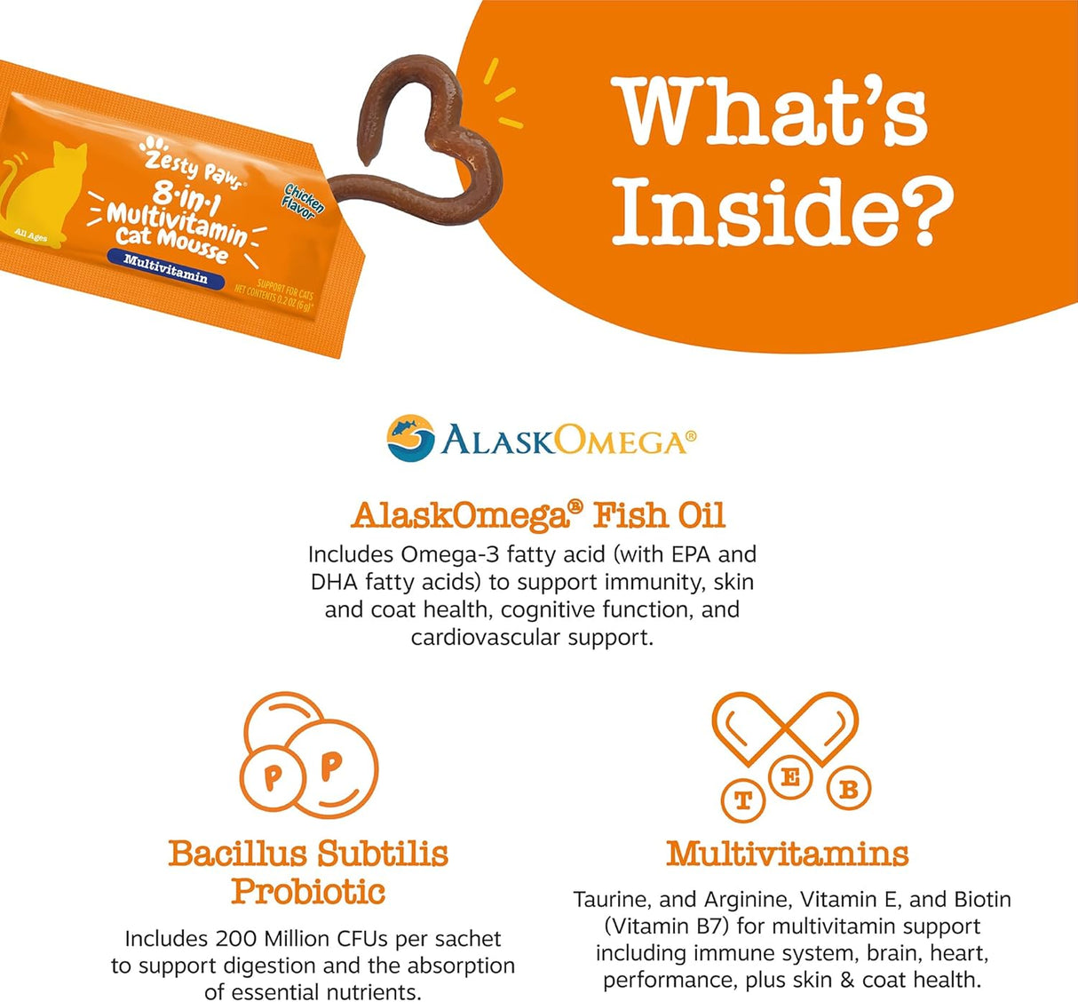 Zesty Paws 8-in-1 Multivitamin Cat Vitamins & Supplements Mousse 14 Paquetes