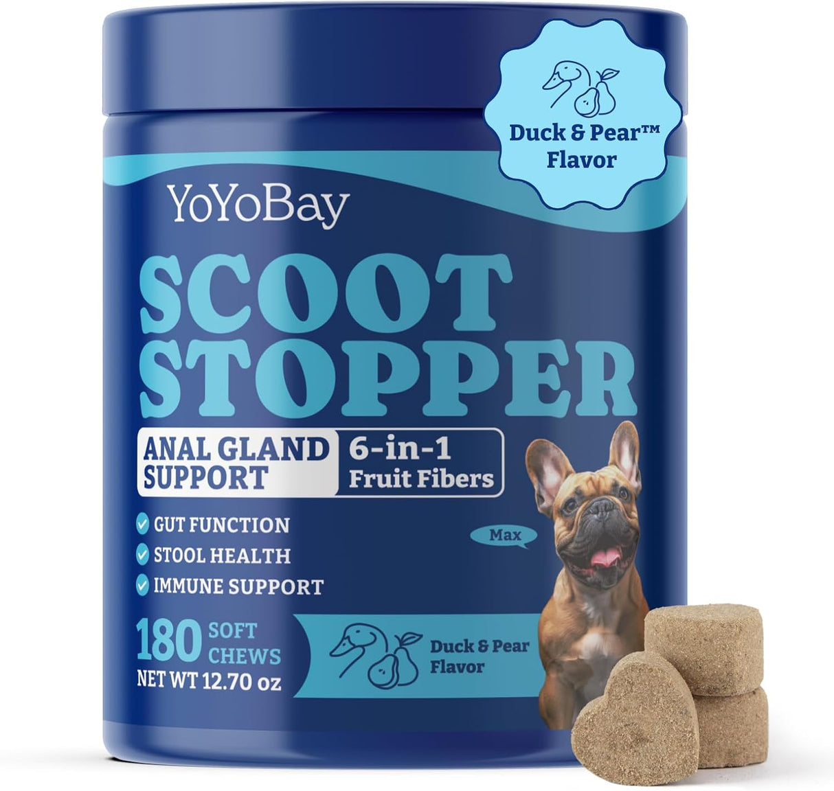 YoYoBay Scoot Stopper Soft Chews for Dogs Duck & Pear Flavor 180 Masticables