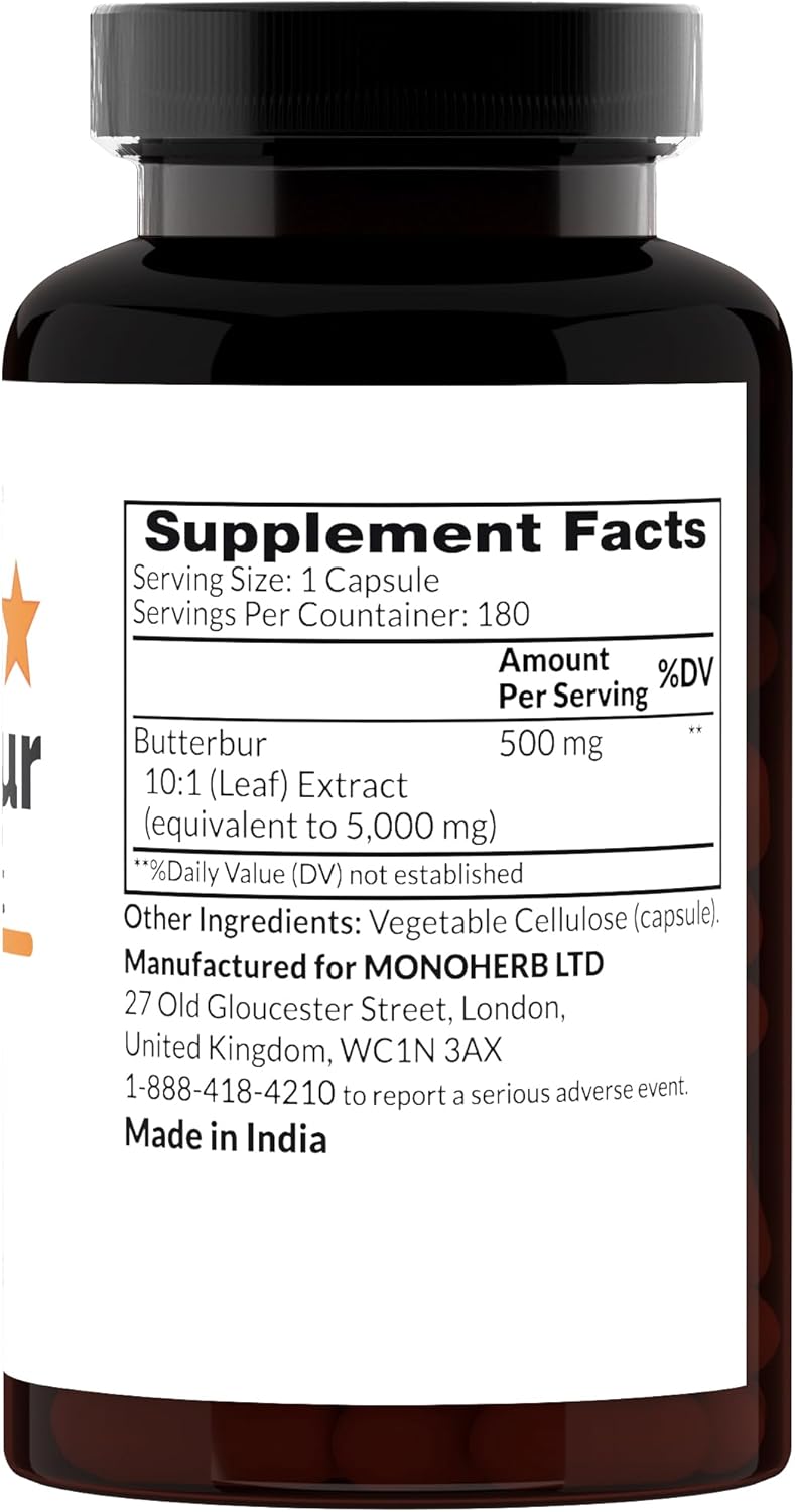 MONOHERB Butterbur Extract 500Mg. 180 Capsulas