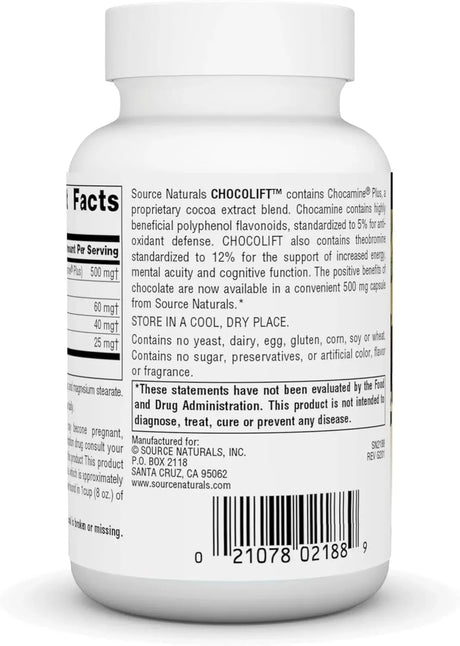 SOURCE NATURALS - Source Naturals ChocoLift 500Mg. Chocamine Plus Cocoa Extract 60 Capsulas - The Red Vitamin MX - Suplementos Alimenticios - {{ shop.shopifyCountryName }}