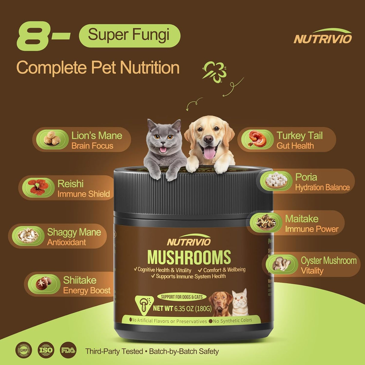 NUTRIVIO Organic Mushroom Immune Support Supplement for Dogs 180Gr.