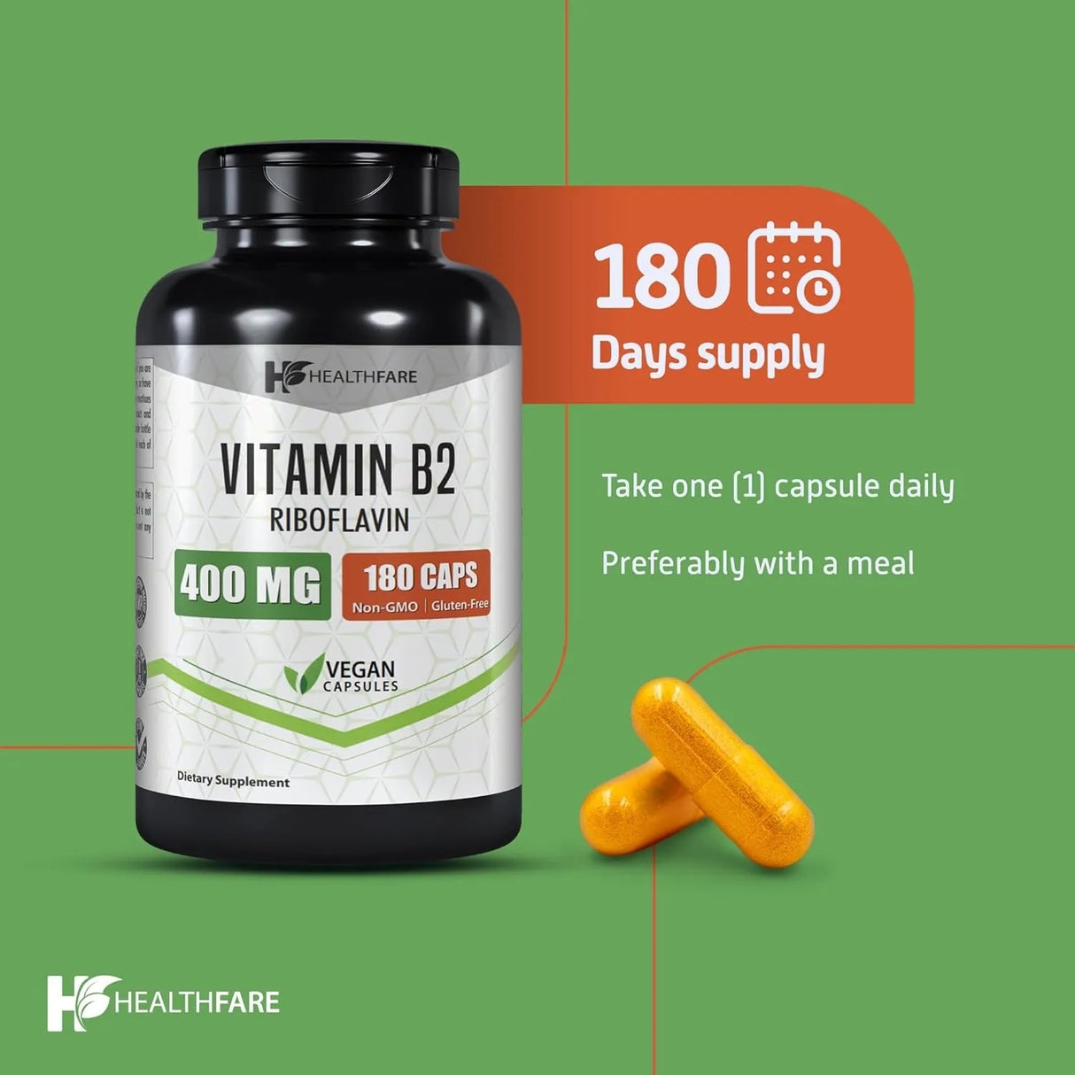 HEALTHFARE - Healthfare Vitamin B2 Riboflavin 400Mg. 180 Capsulas - The Red Vitamin MX - Suplementos Alimenticios - {{ shop.shopifyCountryName }}