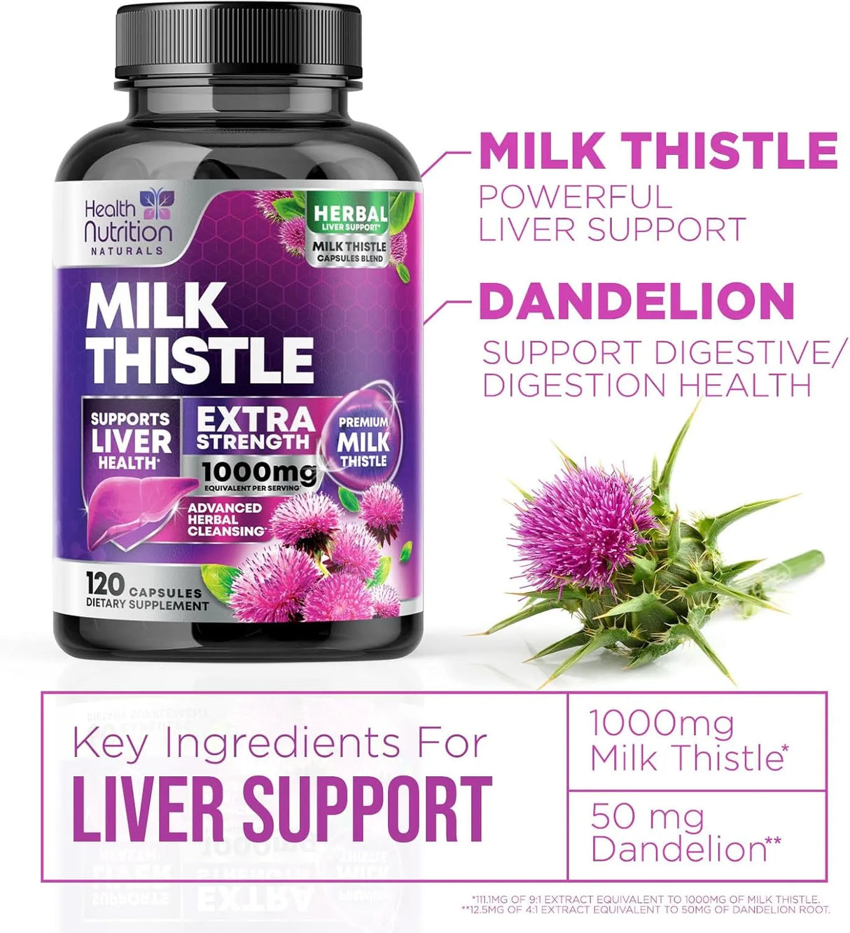 HEALTH NUTRITION NATURALS - Health Nutrition Naturals Milk Thistle Extract 1000Mg. 120 Capsulas - The Red Vitamin MX - Suplementos Alimenticios - {{ shop.shopifyCountryName }}