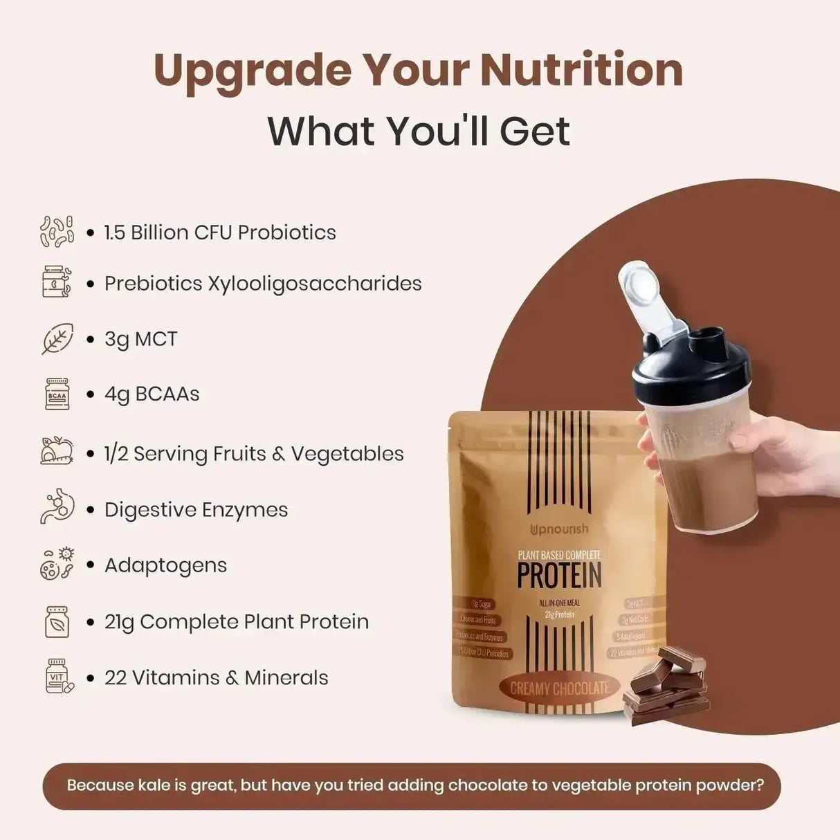 UPNOURISH - UpNourish Vegan Protein Powder Creamy Chocolate 15 Servicios 600Gr. - The Red Vitamin MX - Suplementos Alimenticios - {{ shop.shopifyCountryName }}