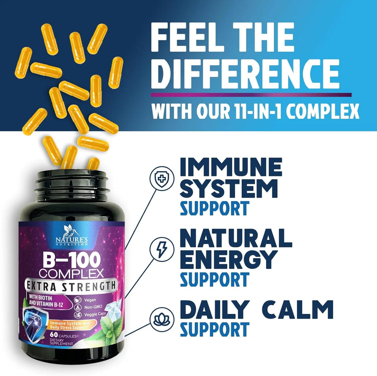NATURE'S NUTRITION - Nature's Nutrition B-100 Complex 60 Capsulas - The Red Vitamin MX - Suplementos Alimenticios - {{ shop.shopifyCountryName }}