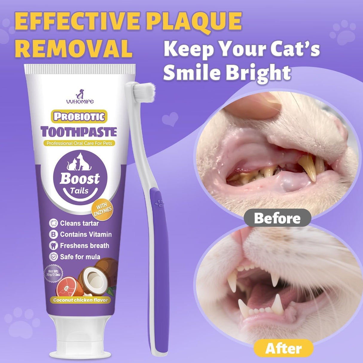 VVHOMIFE Cat Toothbrush and Toothpaste Kit