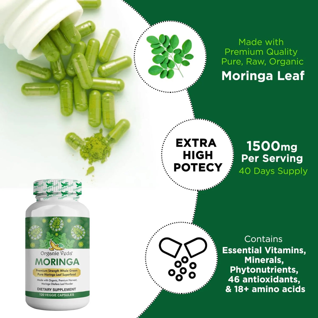 ORGANIC VEDA - Organic Veda Moringa Leaf 1500Mg. 120 Capsulas - The Red Vitamin MX - Suplementos Alimenticios - {{ shop.shopifyCountryName }}