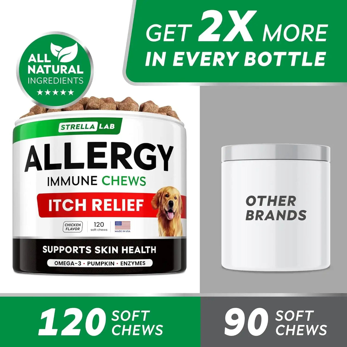STRELLALAB - StrellaLab Dog Allergy Relief & Anti Itch Support Chews Chicken 120 Masticables - The Red Vitamin MX - Remedios Para La Picazón De Perros - {{ shop.shopifyCountryName }}