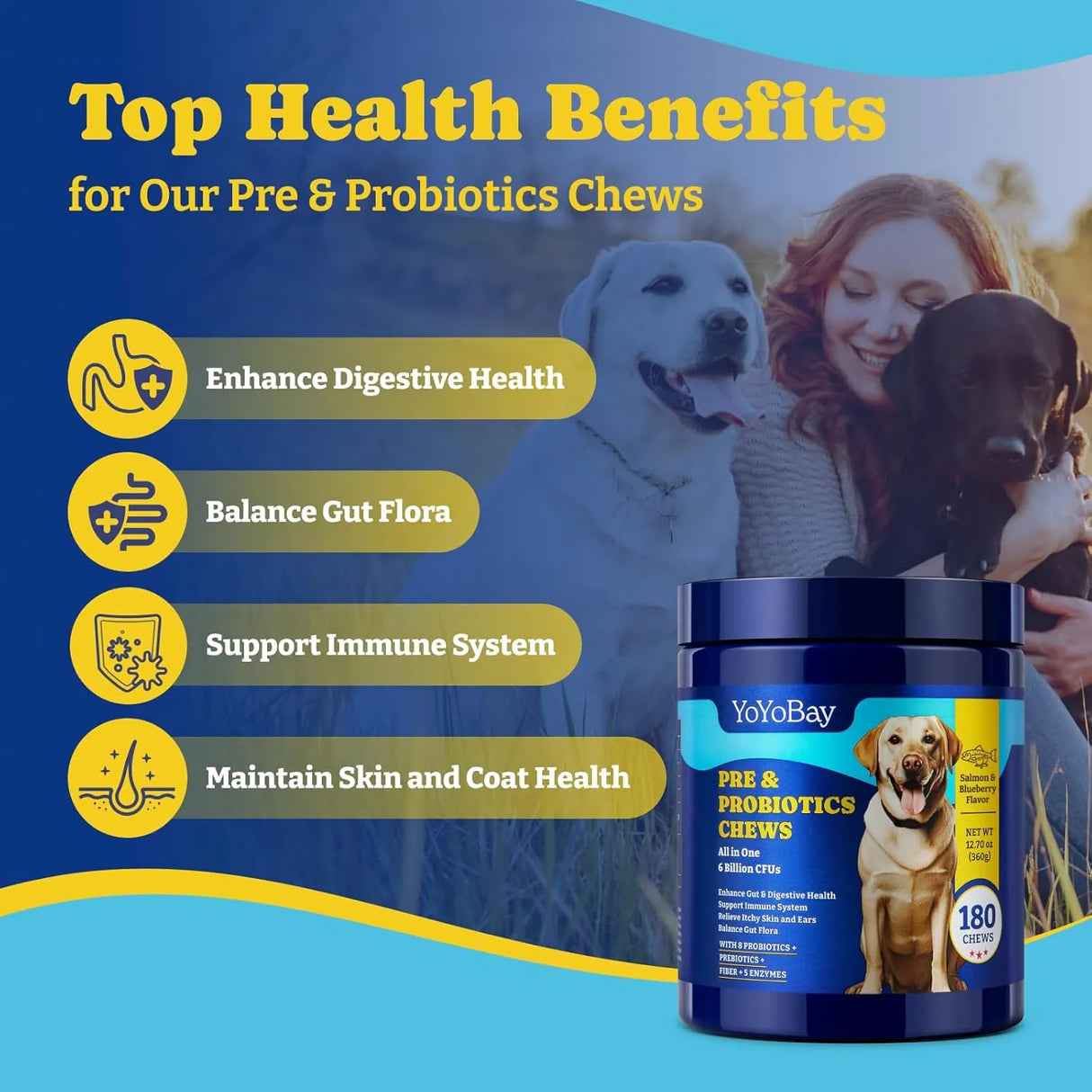 YOYOBAY - YoYoBay Probiotics for Dogs Salmon & Blueberry Flavor 180 Masticables - The Red Vitamin MX - Probióticos Para Perros - {{ shop.shopifyCountryName }}