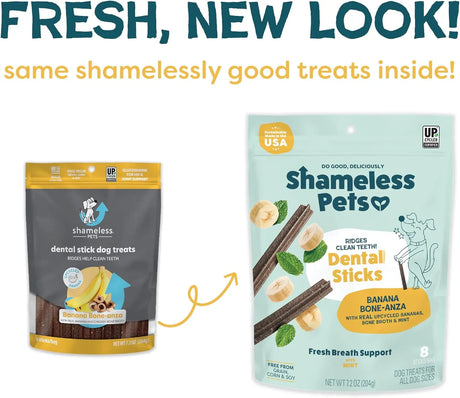 SHAMELESS PETS - Shameless Pets Banana Bone-Anza Dental Treats for Dogs 8 Piezas - The Red Vitamin MX - Cuidado Dental Para Perros - {{ shop.shopifyCountryName }}