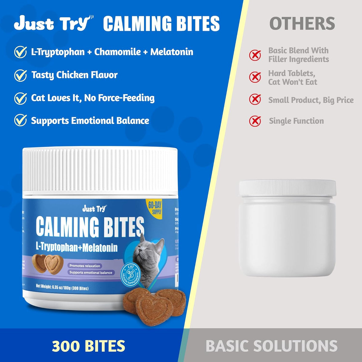 Just Try 300 Bites Calming Cat Treats for Relaxation 300 Masticables
