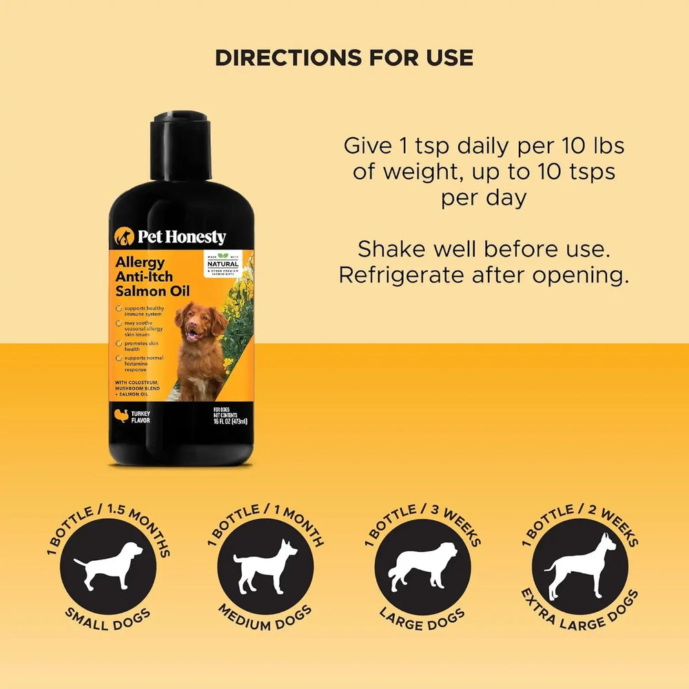 PET HONESTY - Pet Honesty Dog Allergy Relief Salmon Oil for Seasonal Itch Relief for Dogs 16 Fl.Oz. - The Red Vitamin MX - Remedios Para La Picazón De Perros - {{ shop.shopifyCountryName }}