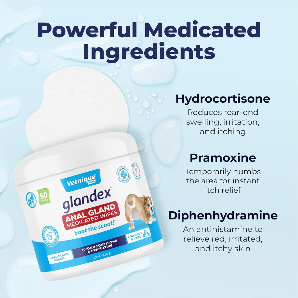 Vetnique Glandex Medicated Dog Butt Wipes 50 Toallitas