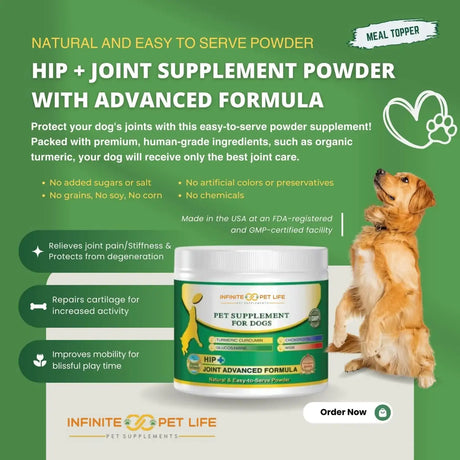 INFINITE PET - Infinite Pet Advanced Hip and Joint Supplement Powder for Dogs 90 Servicios - The Red Vitamin MX - Cuidado De Cadera Y Articulaciones Para Perros - {{ shop.shopifyCountryName }}