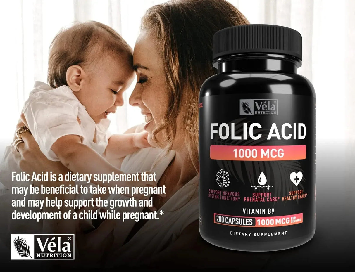 VELA NUTRITION - Vela Folic Acid 1000mcg 200 Capsulas - The Red Vitamin MX - Suplementos Alimenticios - {{ shop.shopifyCountryName }}