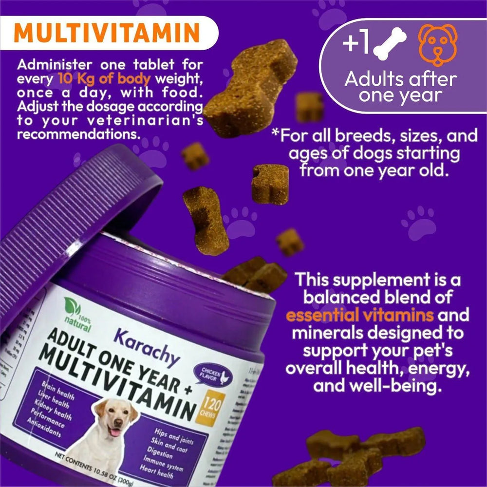 KARACHY - Karachy Multivitamins for Adult Dogs 120 Tabletas Masticables - The Red Vitamin MX - Multivitamínicos Para Perros - {{ shop.shopifyCountryName }}