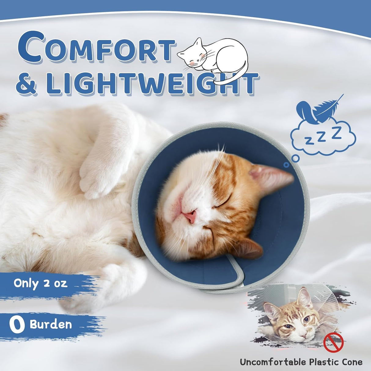 GoGoPaw Cat Cone Collar Soft to Stop Licking Adjustable Foldable SOLID BLUE SMALL