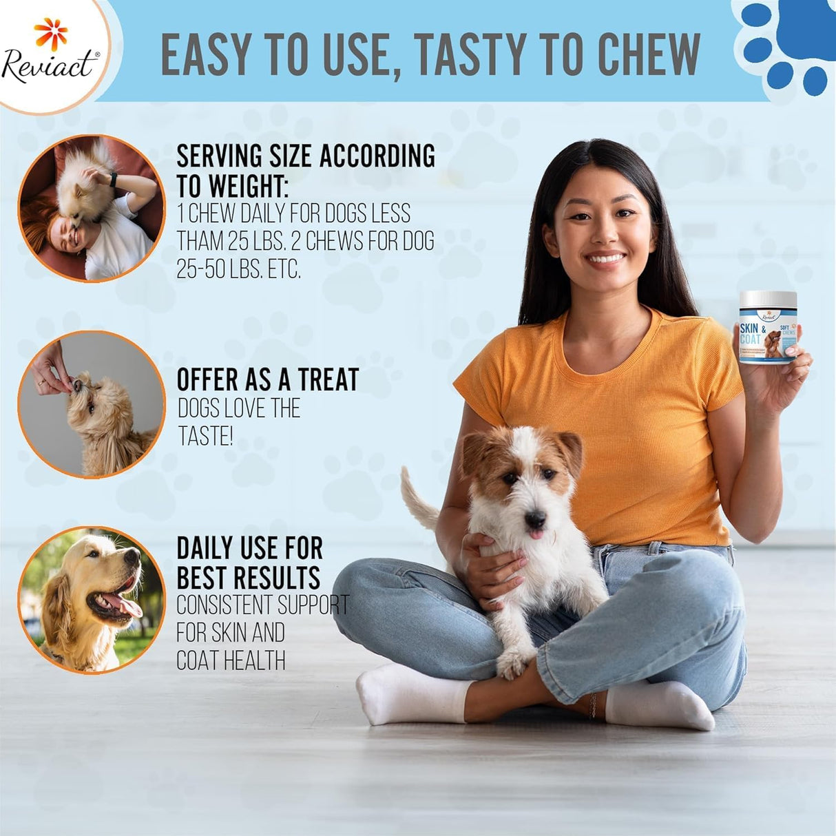 Reviact Skin and Coat Supplement for Dogs 60 Masticables