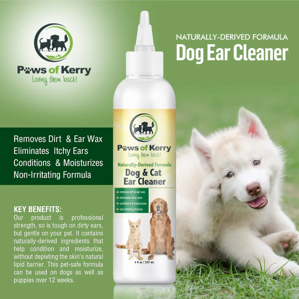 PAWS OF KERRY - Paws of Kerry Dog Ear Cleaner for Itching Head Shaking Odor Wax and Discharge 8 Fl.Oz. - The Red Vitamin MX - Cuidado Del Oído De Perros - {{ shop.shopifyCountryName }}