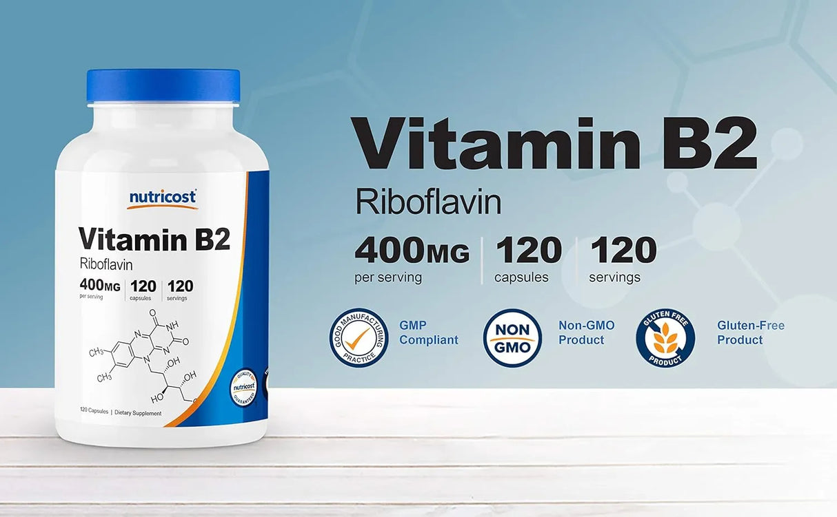 NUTRICOST - Nutricost Vitamin B2 400Mg. 120 Capsulas 2 Pack - The Red Vitamin MX - Suplementos Alimenticios - {{ shop.shopifyCountryName }}