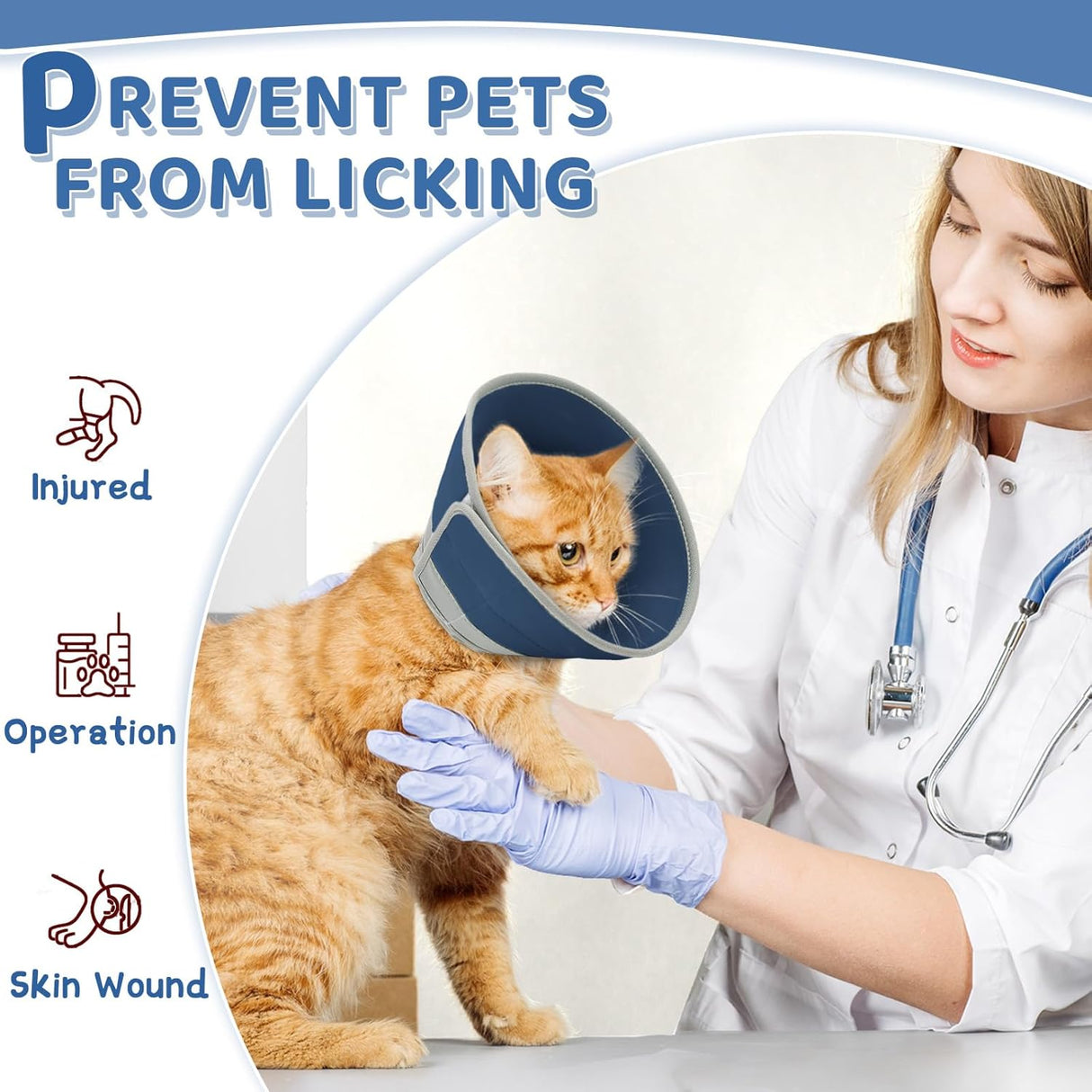 GoGoPaw Cat Cone Collar Soft to Stop Licking Adjustable Foldable SOLID BLUE LARGE