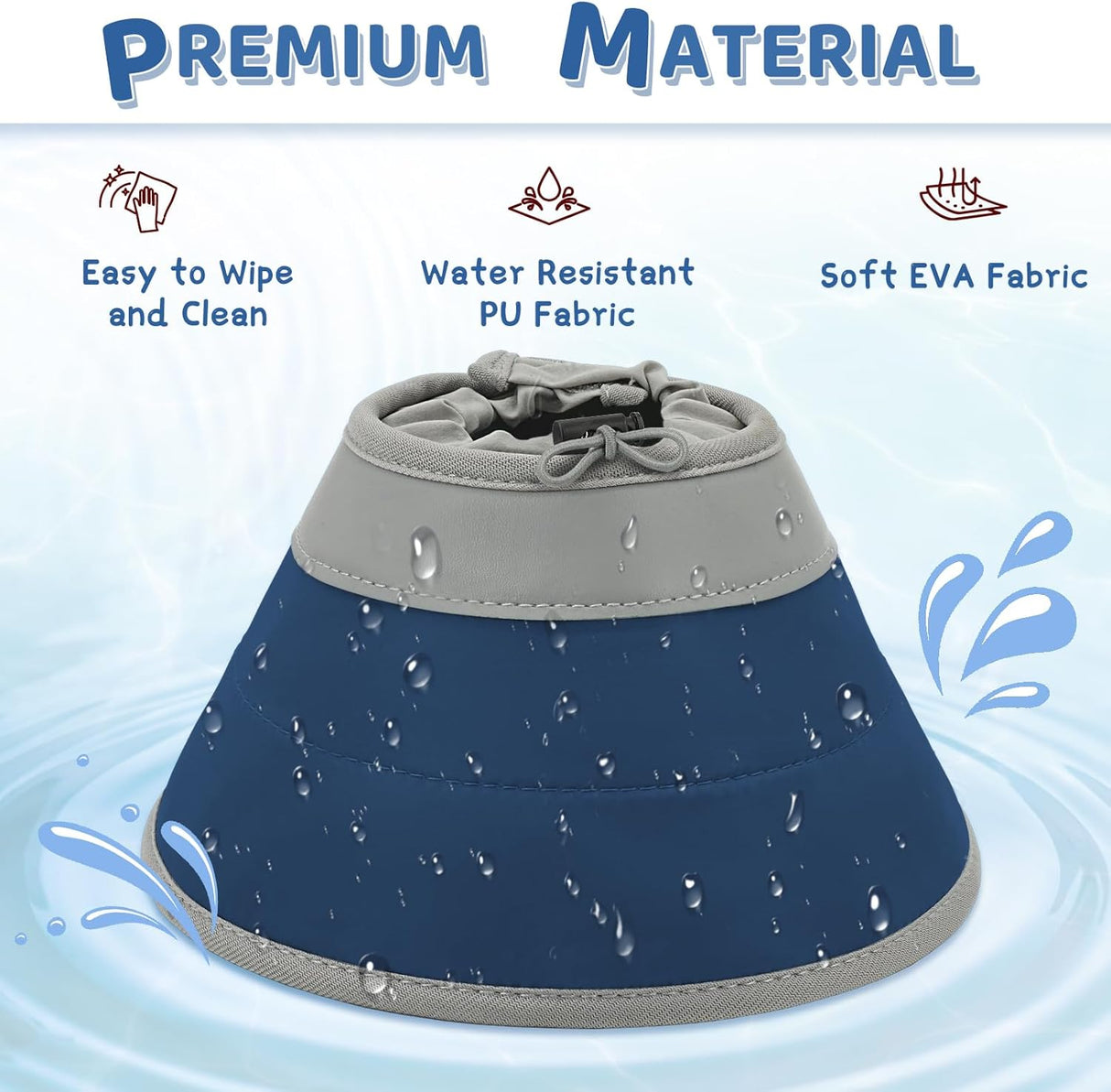 GoGoPaw Cat Cone Collar Soft to Stop Licking Adjustable Foldable SOLID BLUE MEDIUM